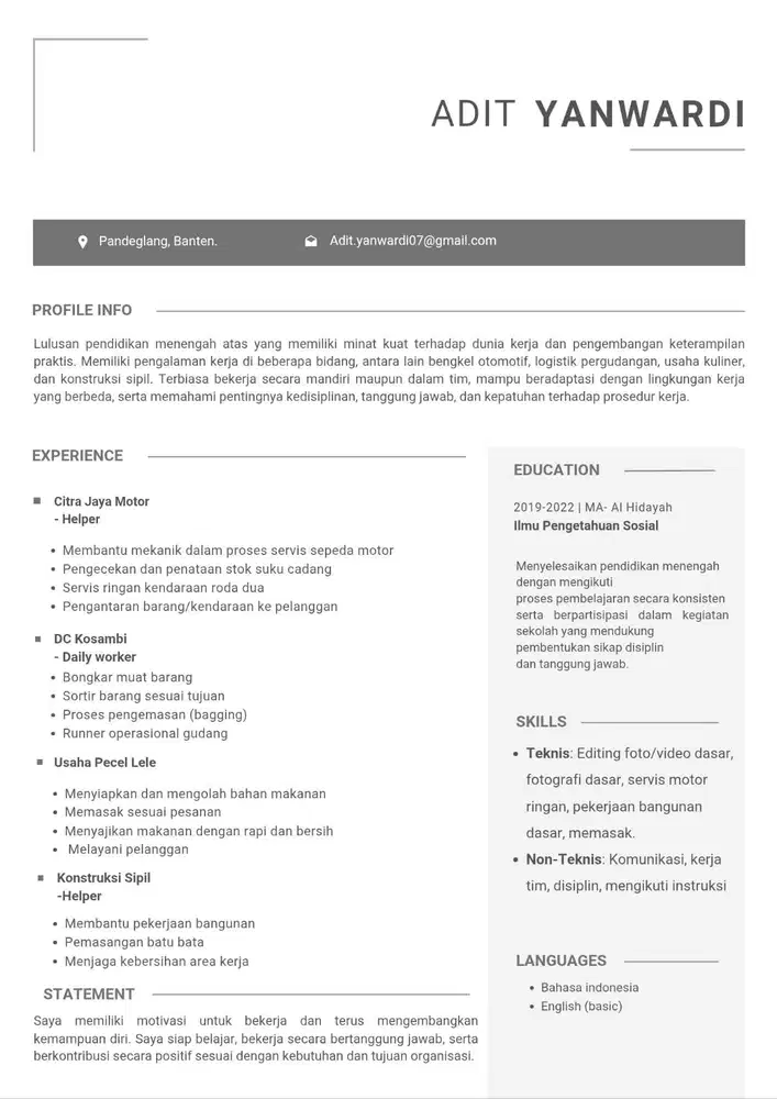 Info loker modal ktp mas