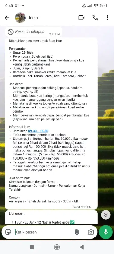 Dibutuhkan: Helper (ART) untuk membuat kue