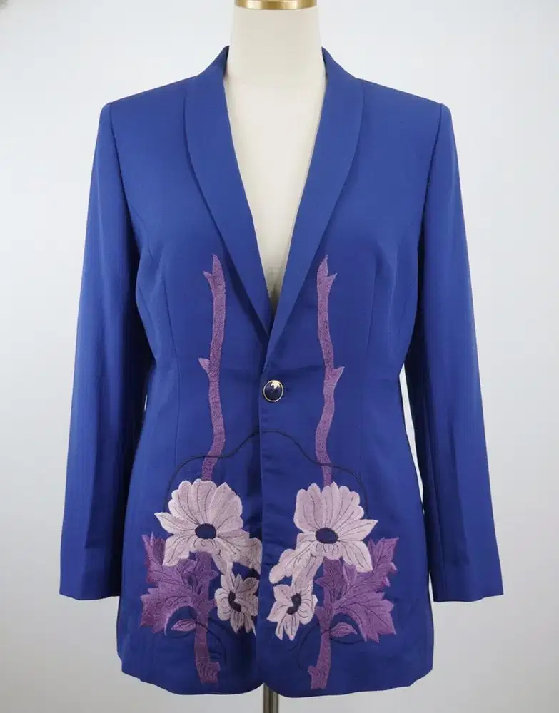 Blue blazer featuring purple floral