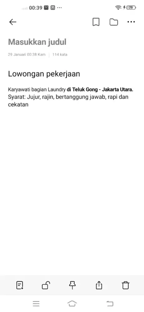 Di cari karyawati Laundry di Teluk Gong