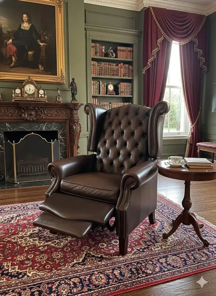 Sofa Recliner Chesterfield Queen Anne England Full Leather Genuine