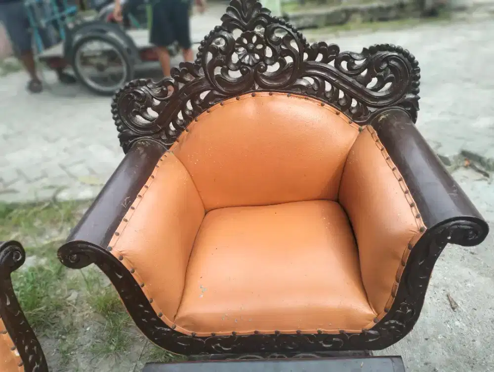 set kursi tamu jati Jepara asli gajah, diganti kain baru