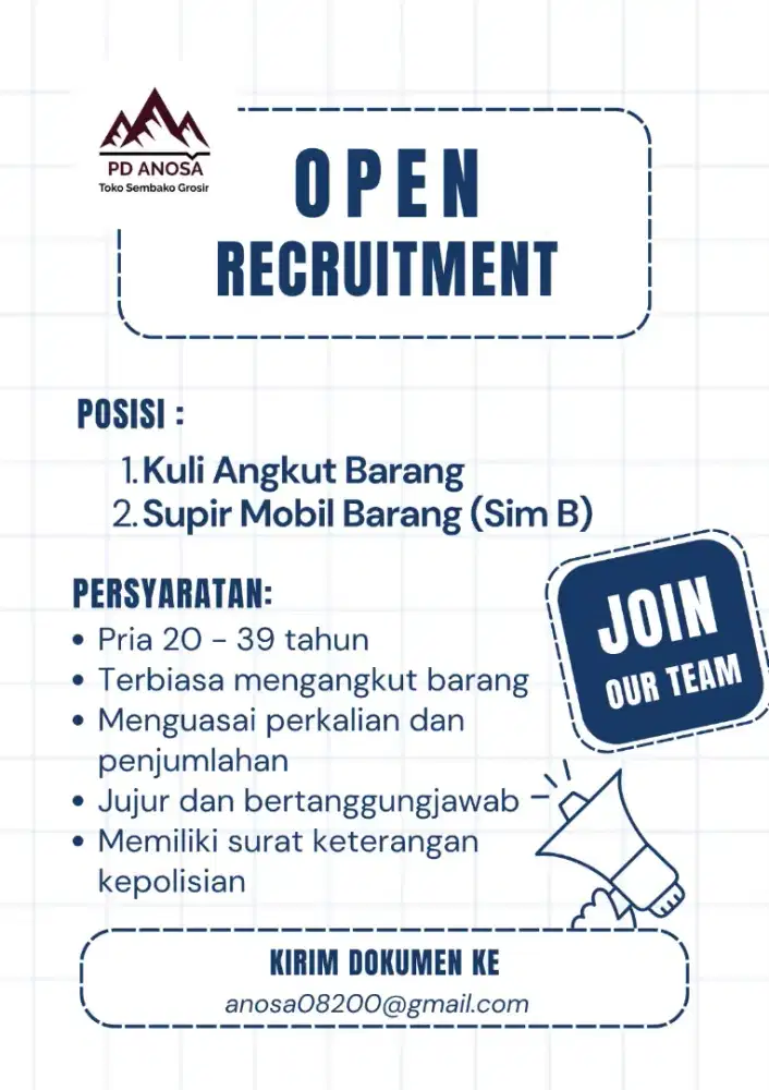 Cari Kuli dan Supir Handal - PD Anosa