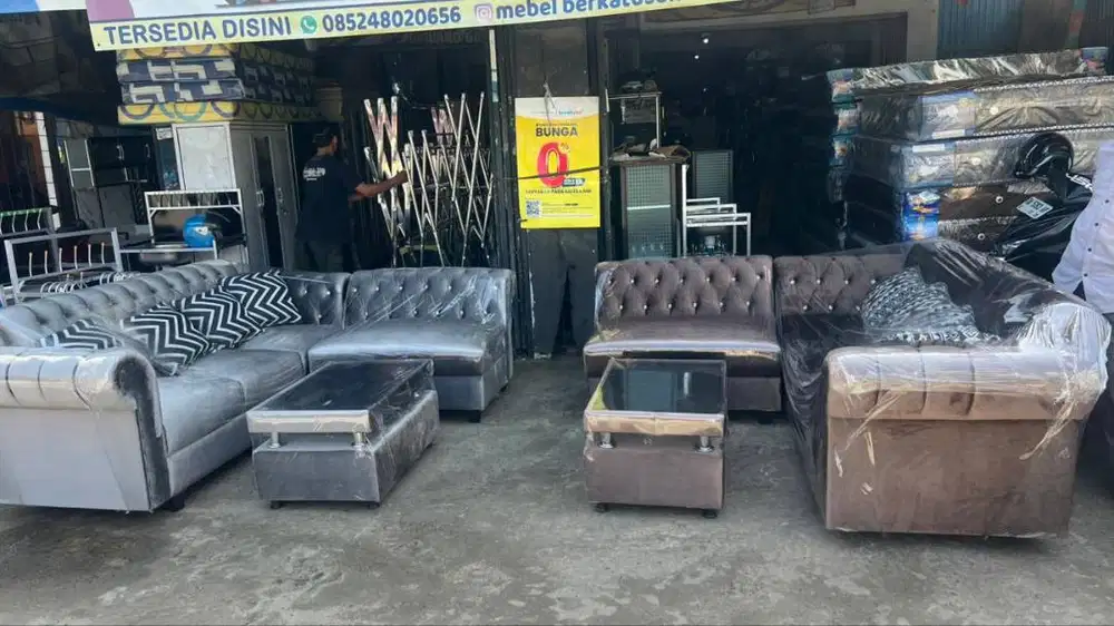 SOFA L SET BAHAN BALEDRU FREE 4 BANTAL