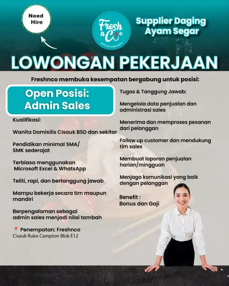 admin sales freshnco ayam segar