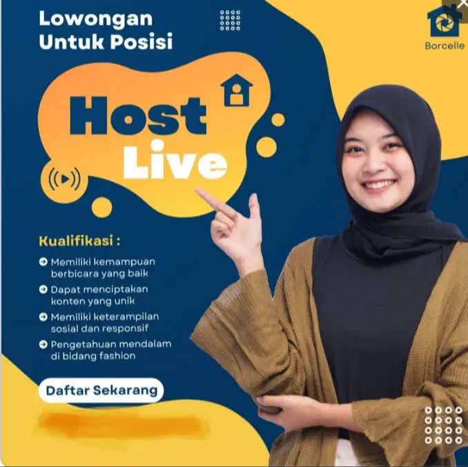DIBUTUHKAN SEGERA HOST LIVE BERPENGALAMAN LIVE