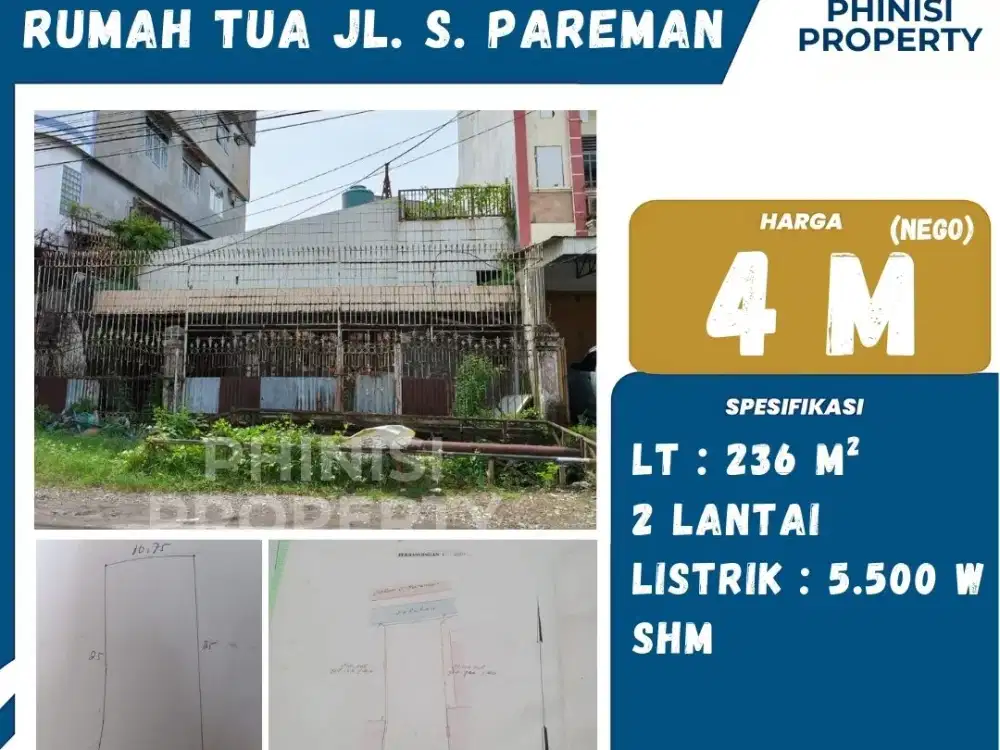 Dijual Rumah Tua Luas Jalan Sungai Pareman