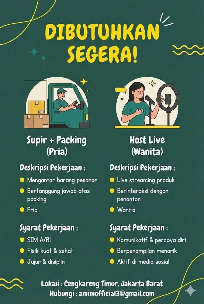 LOWONGAN KERJA HOST LIVE & DRIVER + PACKING