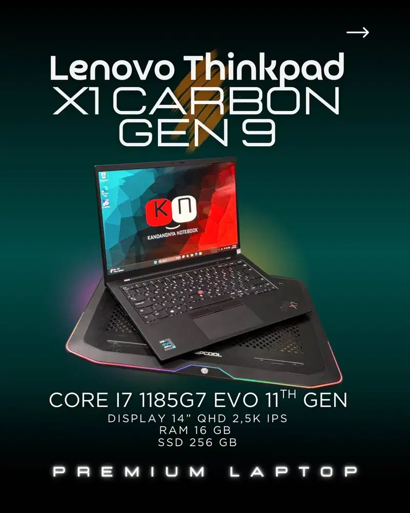 Lenovo Thinkpad X1 Carbon 9th i7 1185G7 Ram 16/256GB Layar Fhd & Qhd