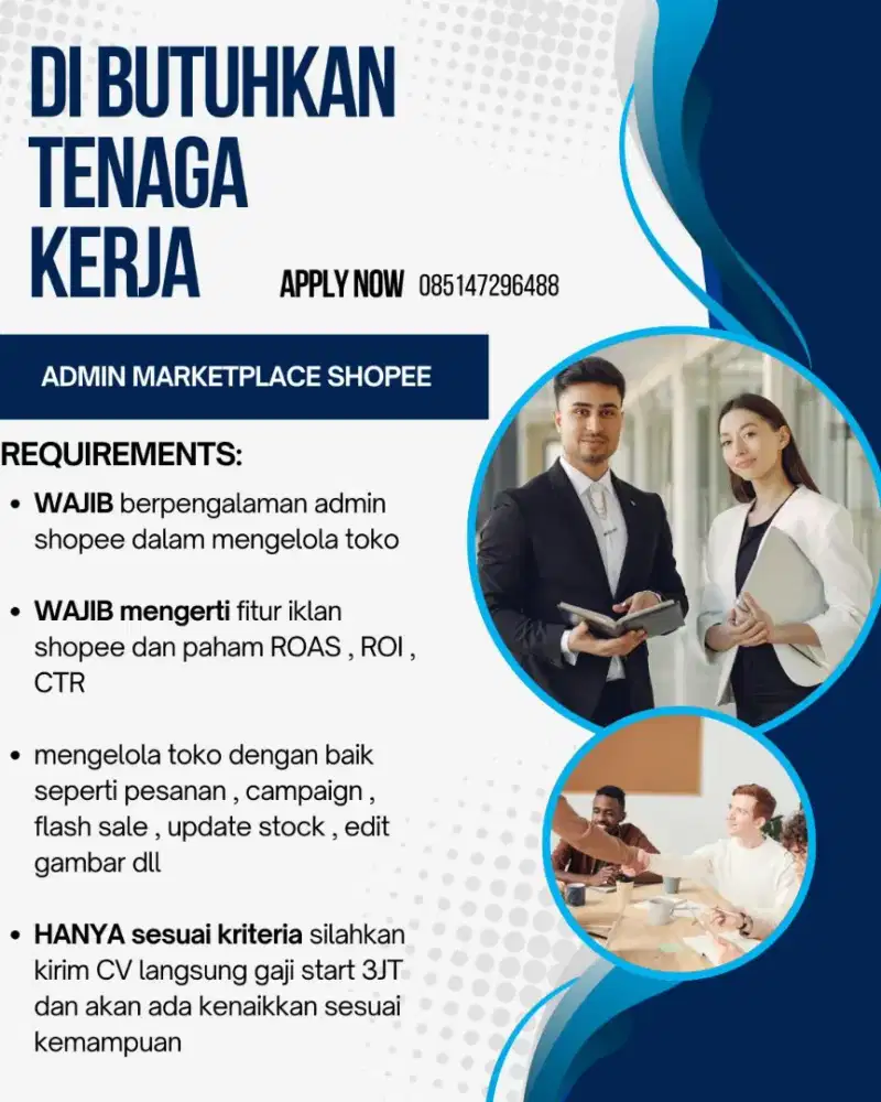 DIBUTUHKAN TENAGA KERJA ADMIN MARKETPLACE SHOPEE
