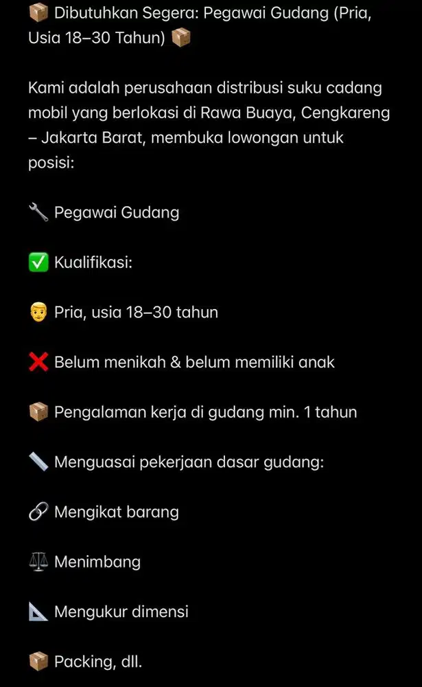 Lowongan kerja - di Gudang