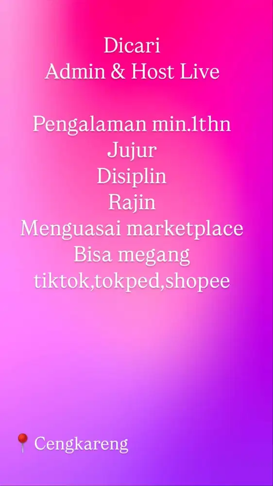 DICARI ADMIN ONLIESHOP DAN HOST LIVE SEGERA YA