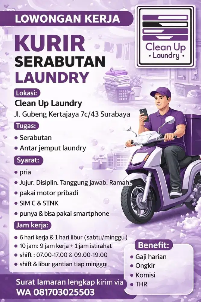 Lowongan kerja kurir serabutan laundry