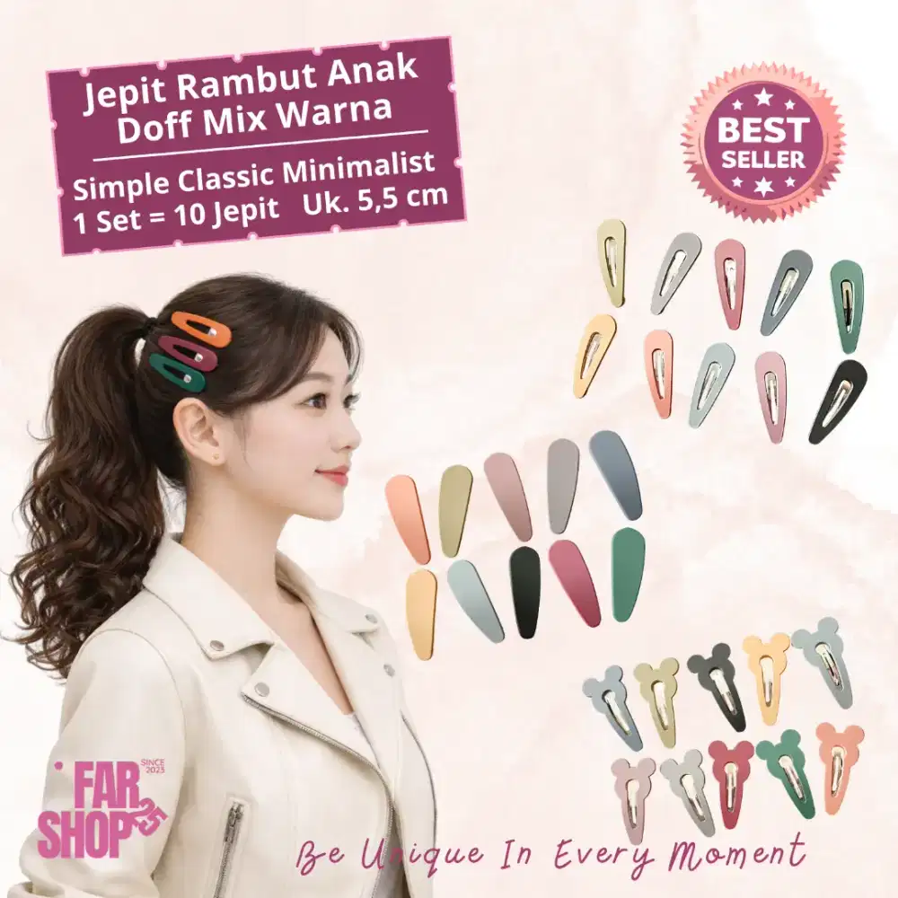Set 10 Pcs Jepit Rambut Cantik Anak Warna-Warni Polos Doff Bold Pastel
