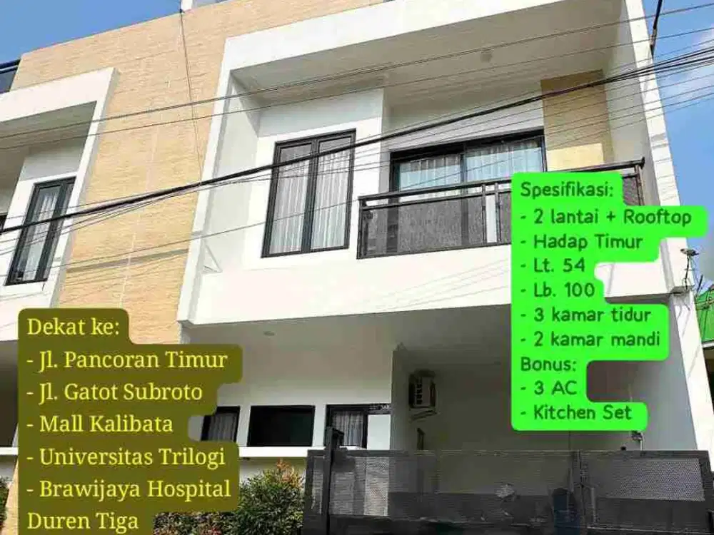 Rumah Dijual 2 Lantai + Rooftop di Kalibata Pancoran Jakarta Selatan