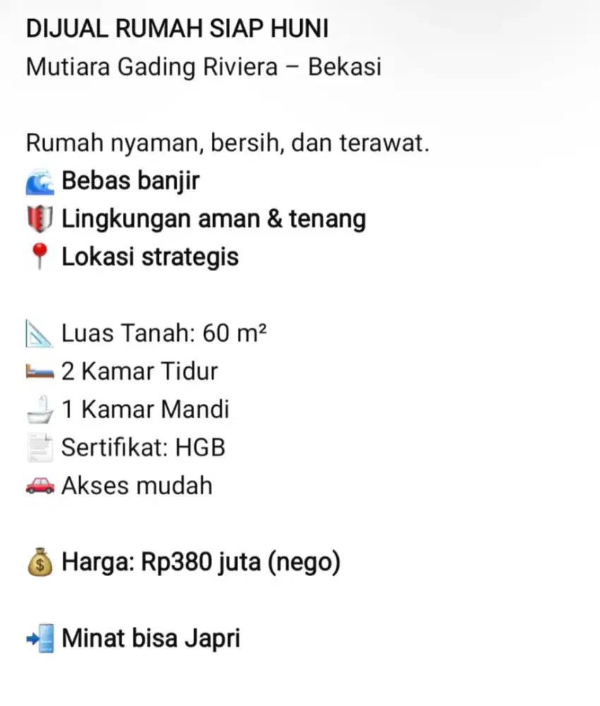 Jual Rumah Bebas Banjir, Nyaman dan Harga Menarik