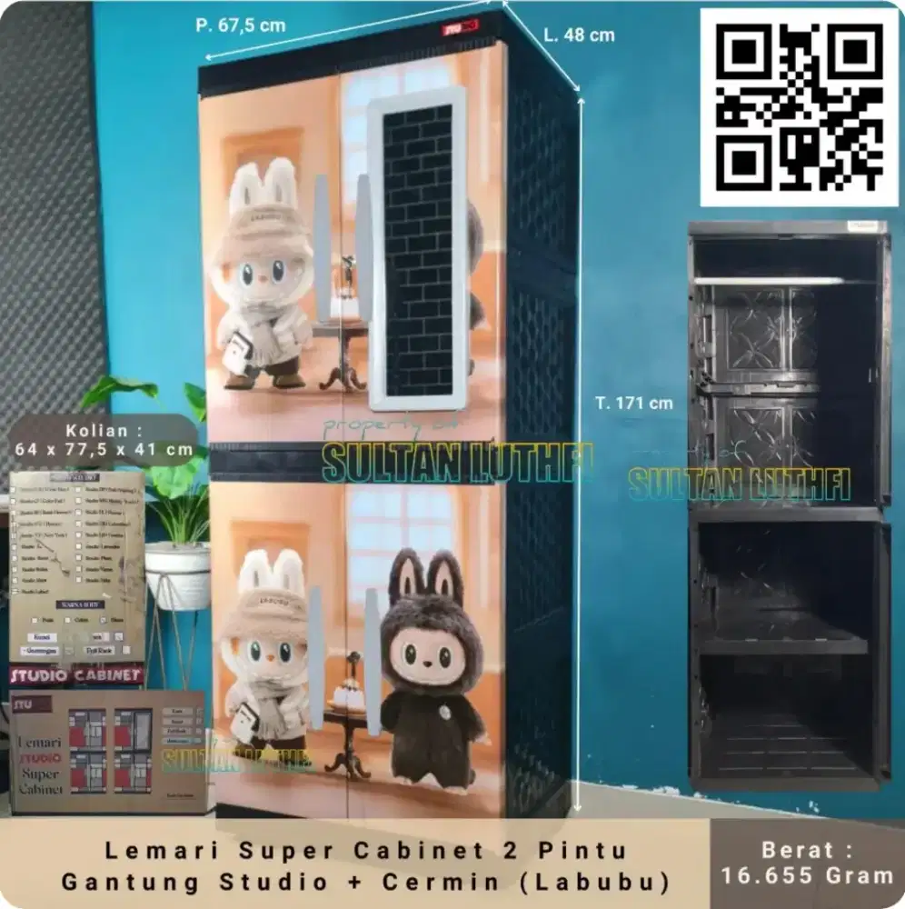 Lemari Super Cabinet 2 Pintu Gantung Studio + Cermin (Labubu)