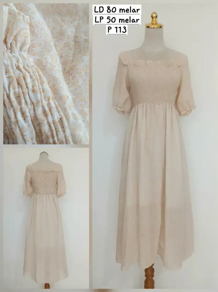 Baju terusan dress sabrina kerut size L, preloved