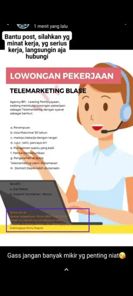 Lowongan pekerjaan telle marketing