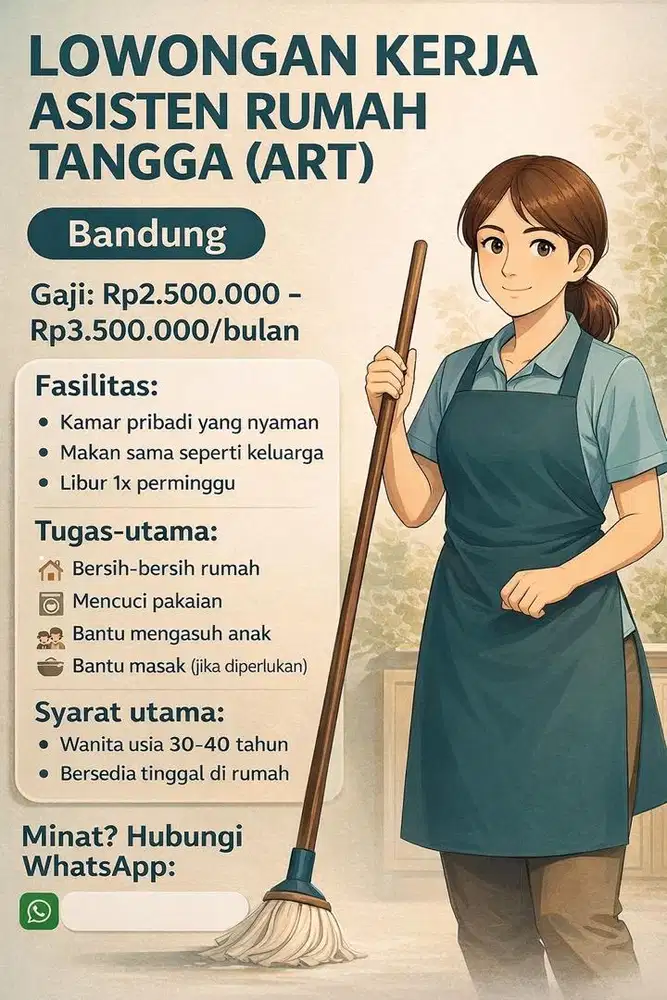 Cari ART tinggal (tidak pulang pergi)