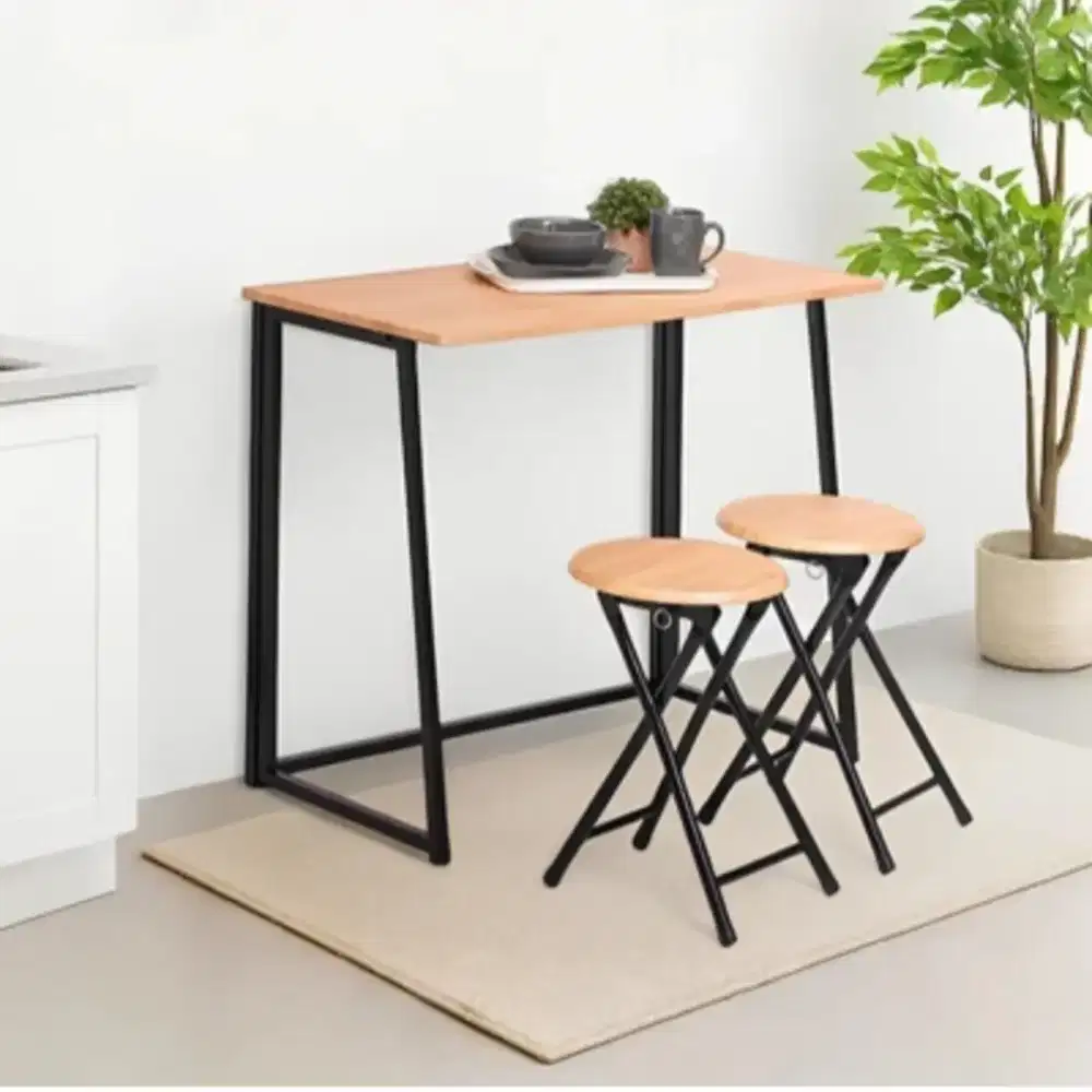 Selma Set Meja Makan Lipat 2 Kursi - Hitam/Cokelat Oak