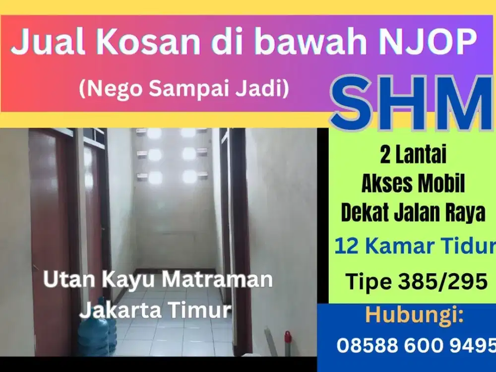 Jual Kosan Termurah Harga NJOP di Matraman jakarta Timur, Akses Mobil, SHM, Nego
