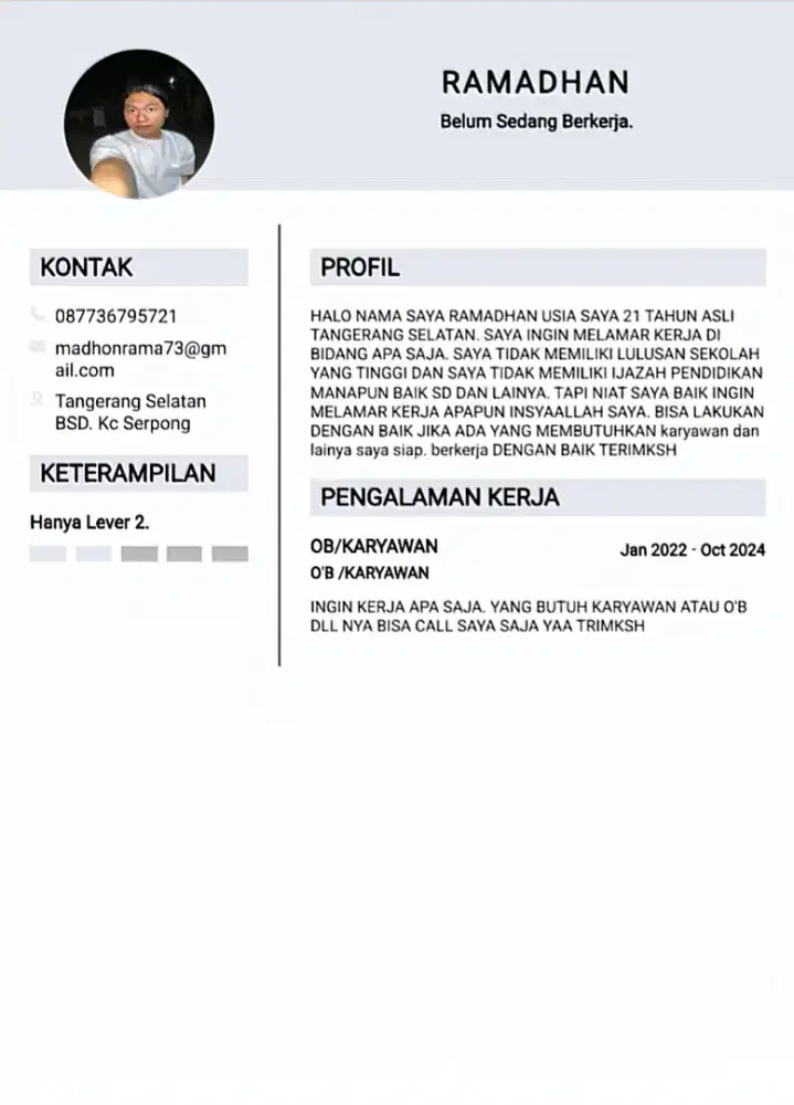 Ass. Ijin cari krja apa saja