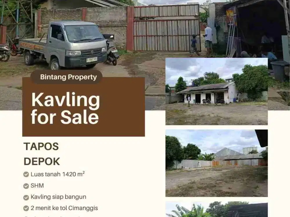 Dijual Tanah Kosong beserta Mess Cocok untuk Gudang, Workshop, perkantoran lokasi 10 menit tol cimanggis, siap Bangun harga /meter