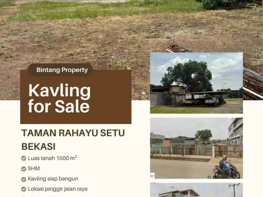 Kavling Siap Bangun Cocok Untuk Residensial, Gudang, workshop, Kantor lokasi strategis pinggir jalan raya Taman Rahayu setu bekasi 7 menit pintu tol. Harga/meter