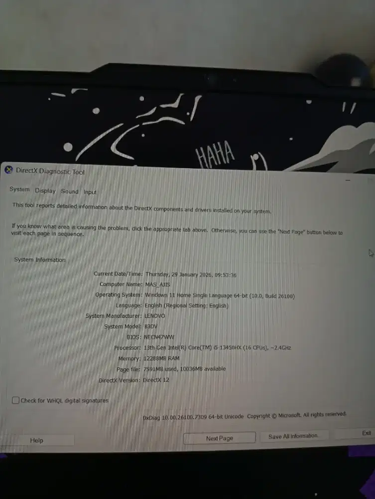 Lenovo LOQ 15IRX9 i5-13450HX RTX 3050 6GB 144Hz Garansi Panjang