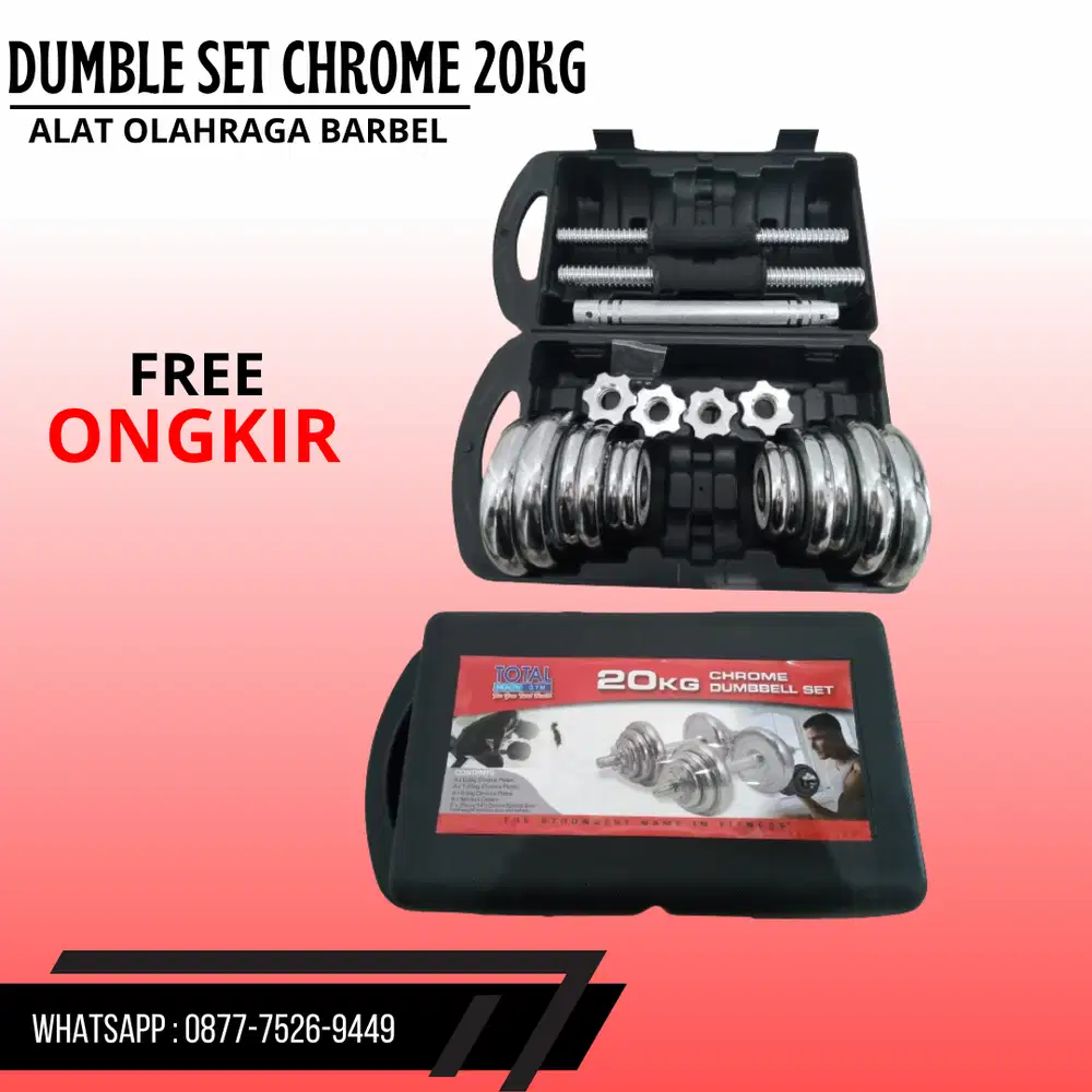 Dumbbell Set Chrome 20KG Box - Alat Fitness Gym Rumah