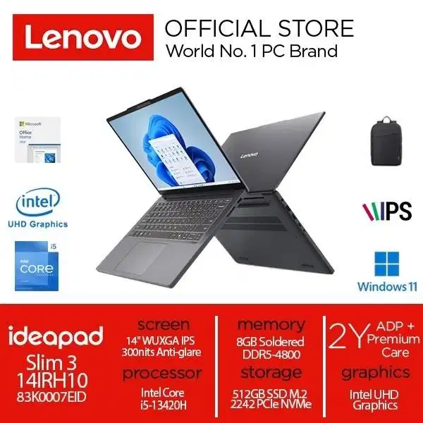 Lenovo Ideapad Slim 3 14IRH10 Intel Gen 13 Core i5-13420H 512GB Resmi