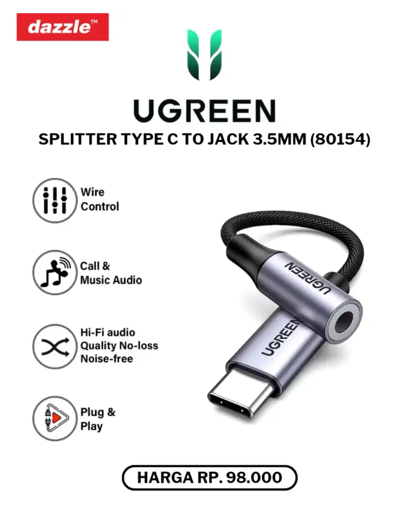 UGREEN SPLITTER TYPE C TO JACK 3.5MM (80154)
