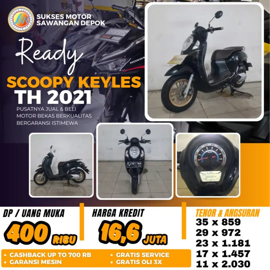 DP 400 RIBU HONDA NEW SCOOPY KEYLES TH 2021 UNIT MULUS BERGARANSI