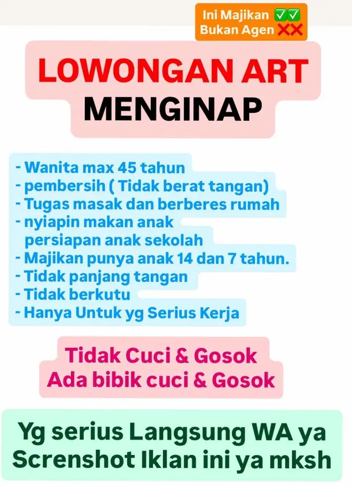 Lowongan Kerja ART Menginap