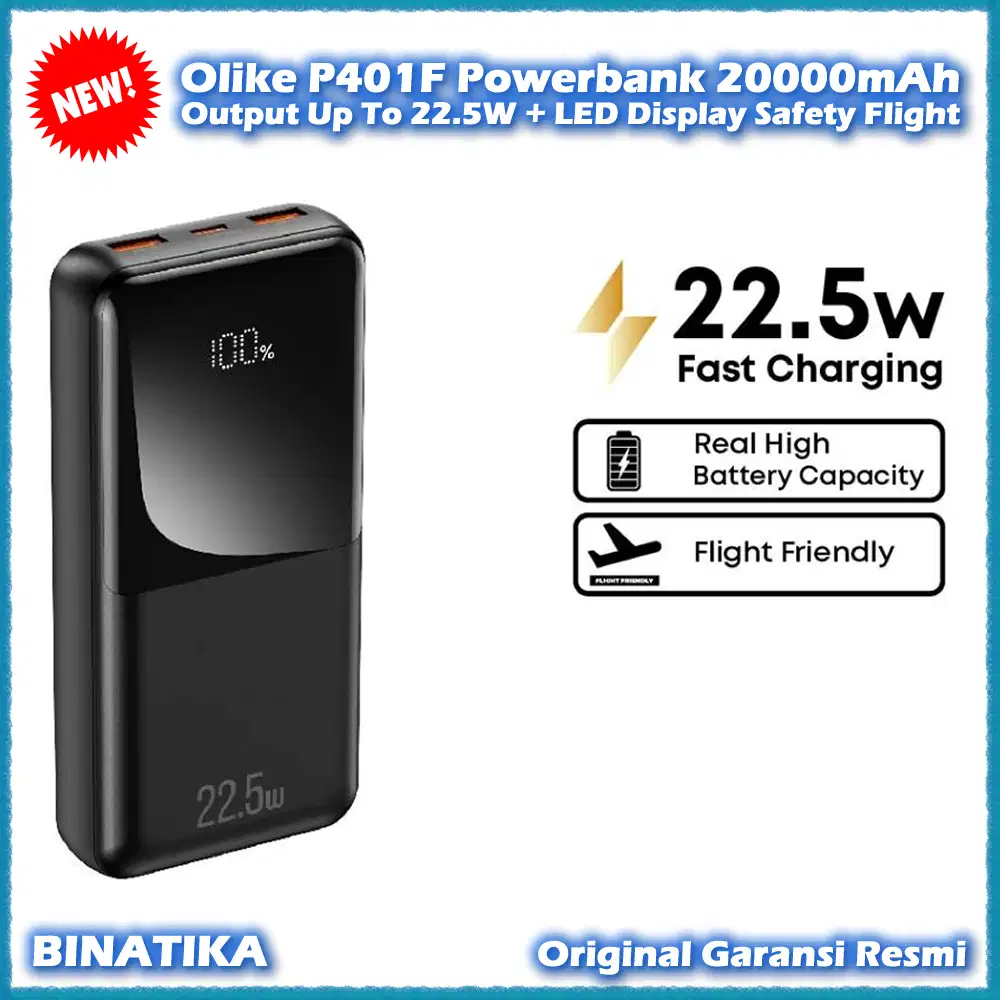 Powerbank Olike P401F 20000mAh Output Up To 22.5W + LED Display Safety