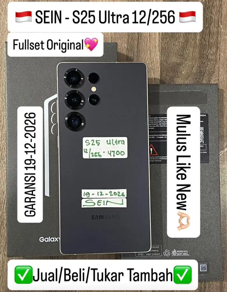Samsung S25 Ultra 12/256 Gb Titanium Black Resmi Sein Garansi panjang
