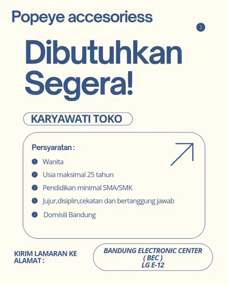 Dibutuhkan karyawati toko accesories