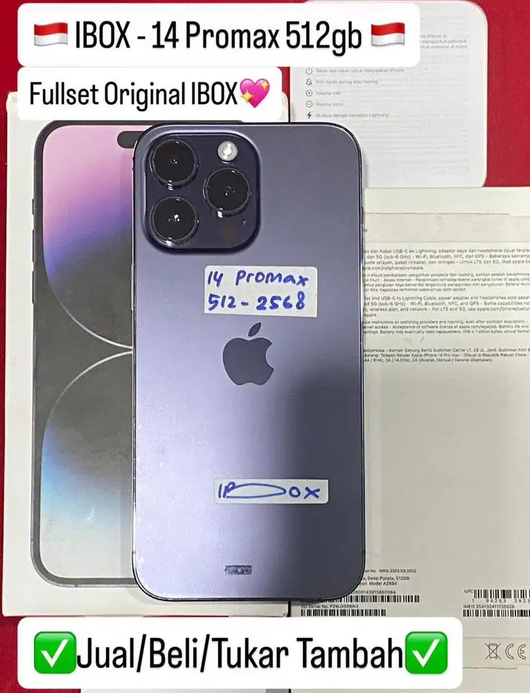 Iphone 14 Promax 512 Gb Deep Purple ibox Fullset Original