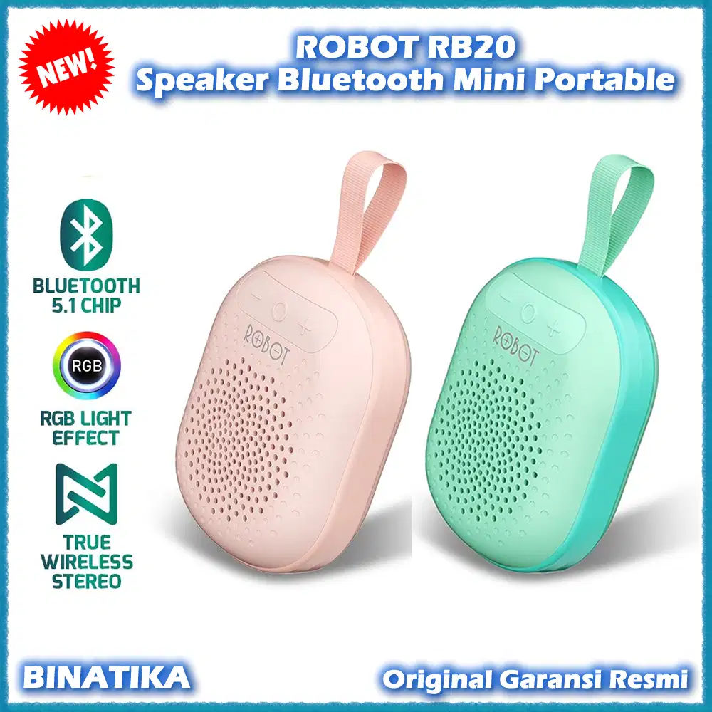 ROBOT TWS Speaker Bluetooth 5.1 Mini Portable RB20 With RGB Light Ori