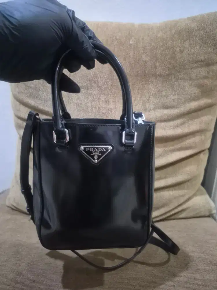 Slingbag mini tote prada brush alabastro black good quality