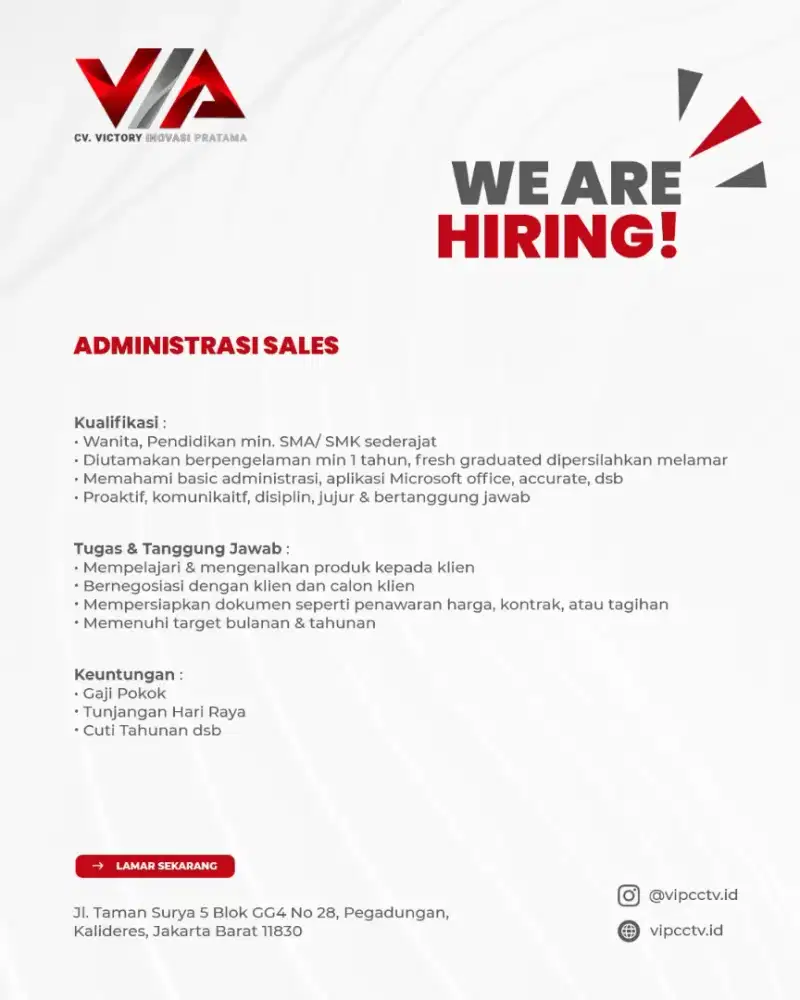 LOWONGAN KERJA - ADMIN SALES