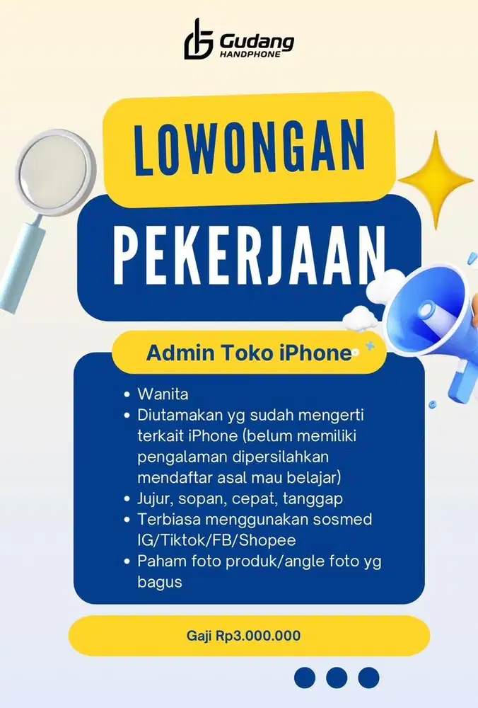 Lowongan kerja admin toko
