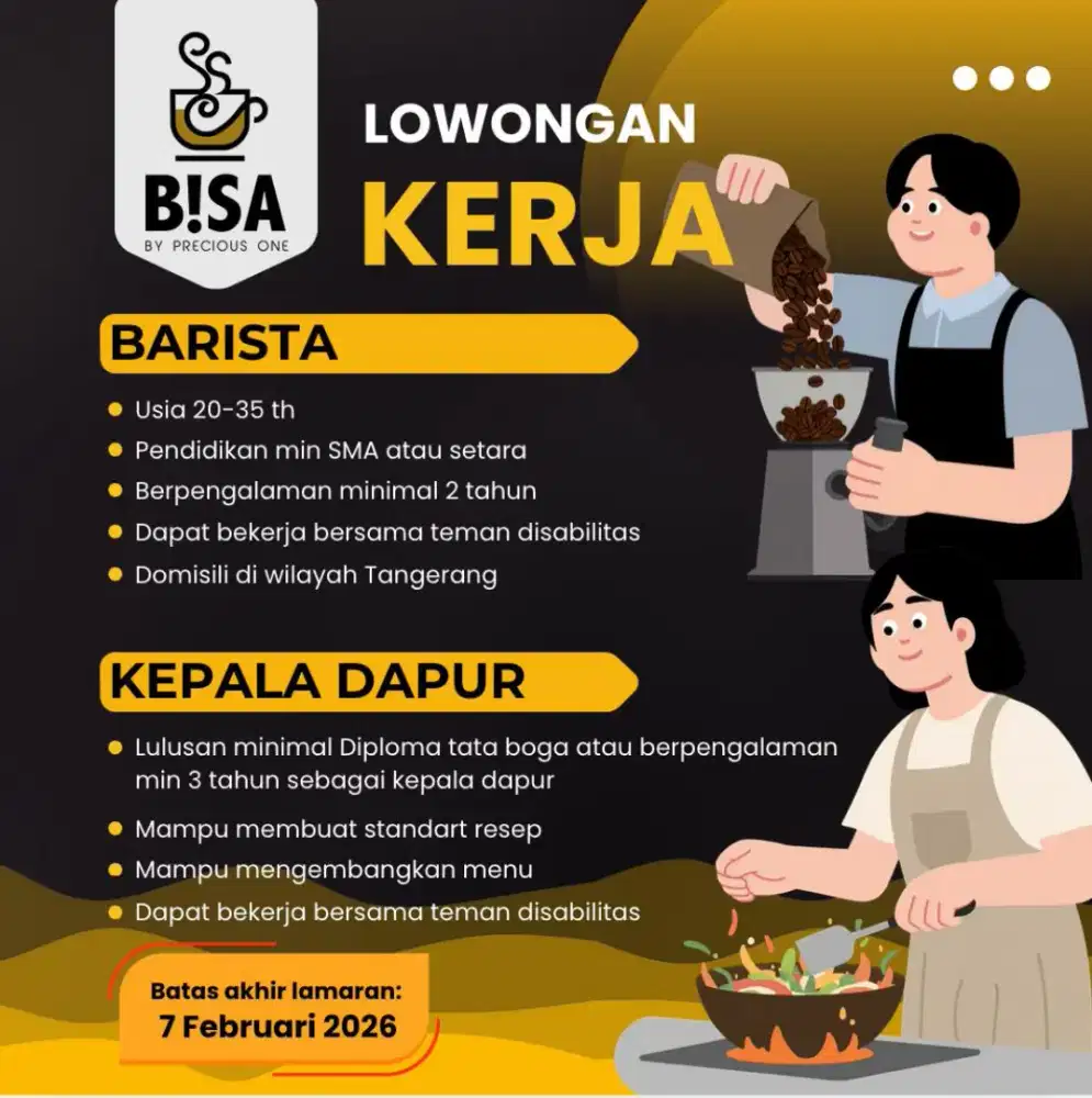 Lowongan Barisata dan Kepala Dapur