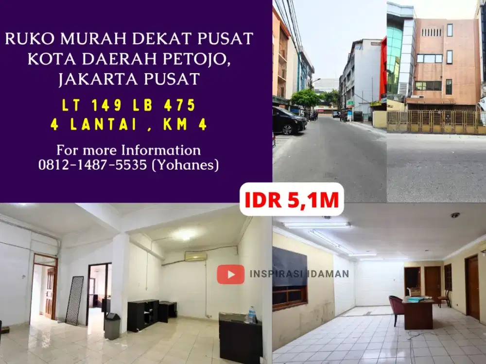 Ruko murah 4 lantai dekat pusat kota Daerah Petojo, Jakarta Pusat