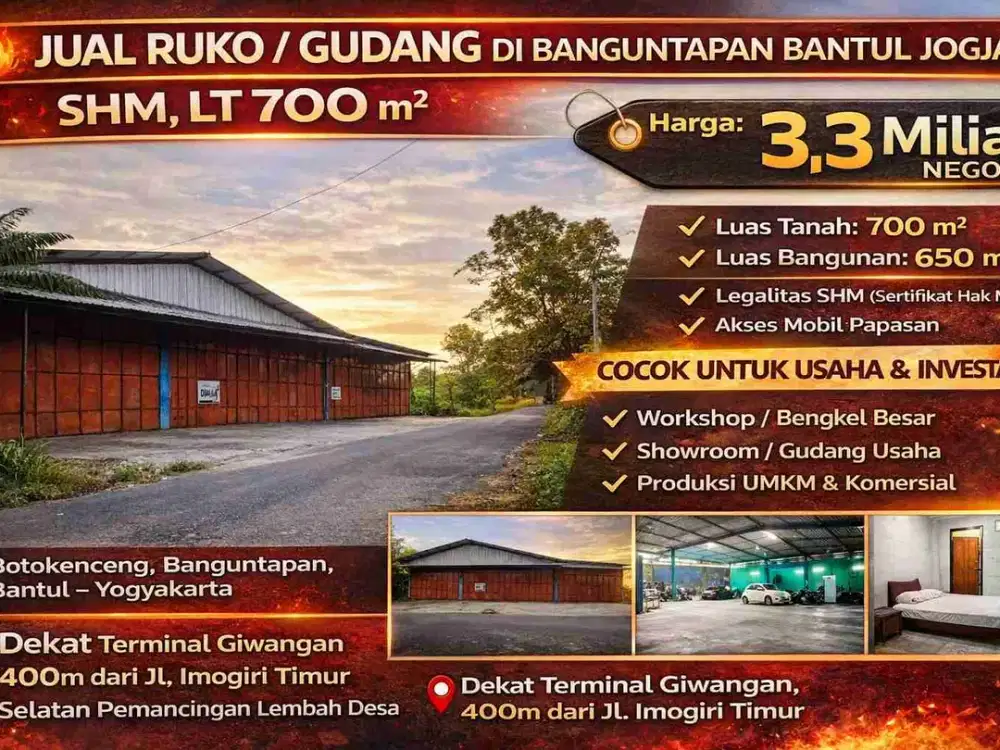 Jual Ruko / Gudang di Banguntapan Bantul Jogja – SHM, LT 700 m²