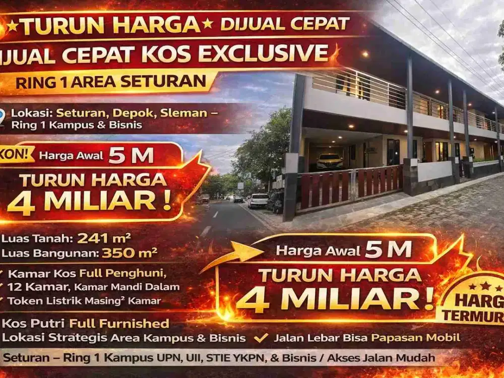 Jual Kos Putri Exclusive Seturan Ring 1 Kampus – 12 Kamar Full