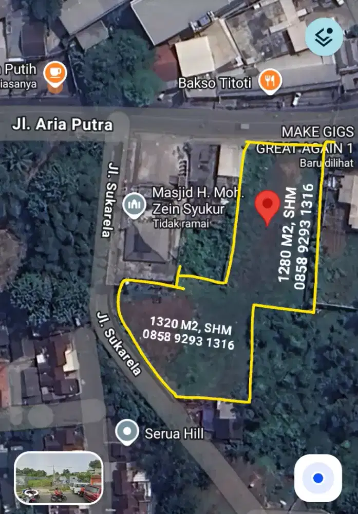 DIJUAL TANAH 2600 M2 JLN ARIA PUTRA, SERUA, CIPUTAT, TANGERANG SELATAN