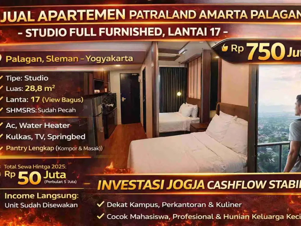 Jual Apartemen Patraland Amarta Palagan – Studio Full Furnished, Lantai 17