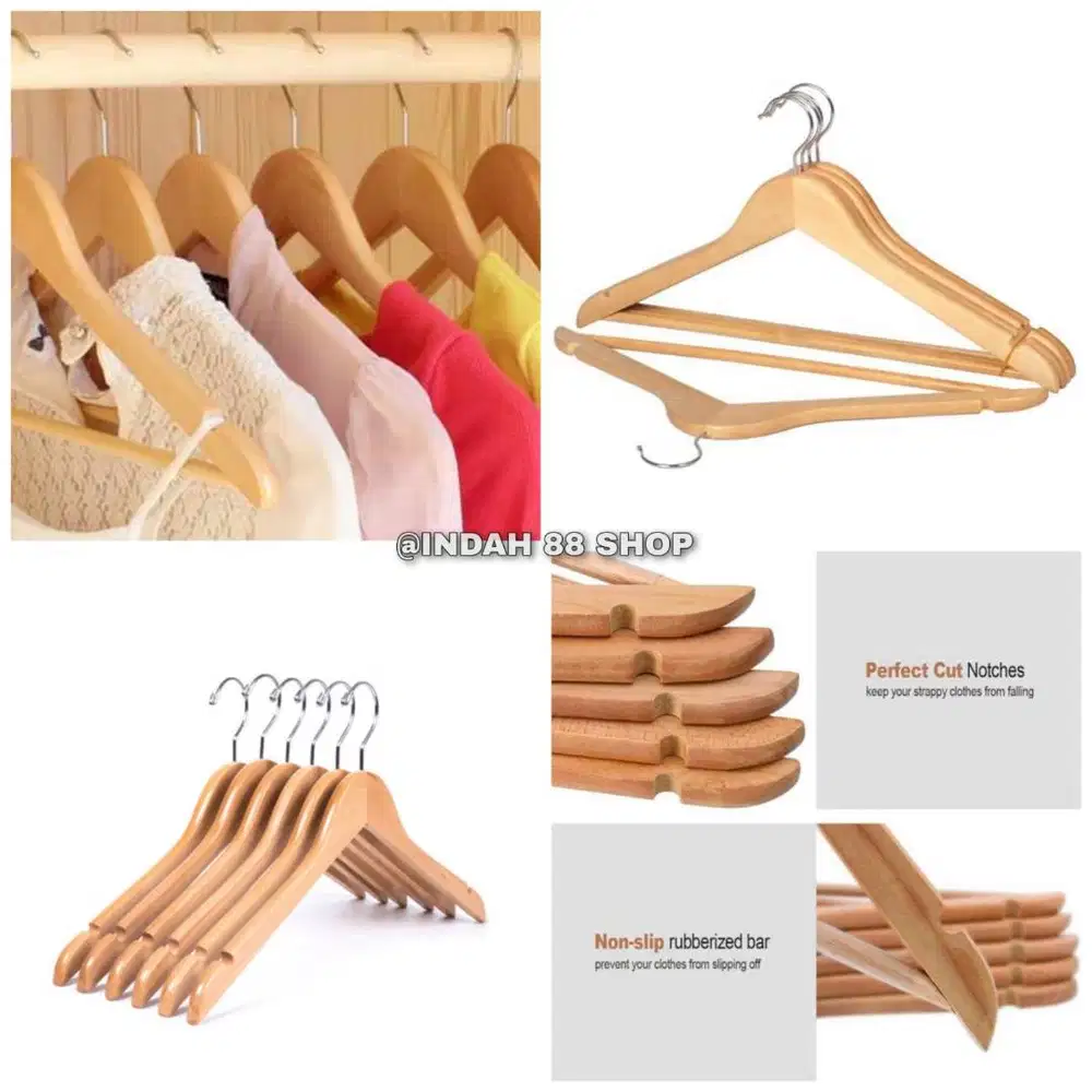 Hanger Gantungan Baju Kayu - Set Isi 5pcs